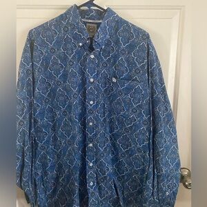 Cinch Blue Patterned Men's Casual Button Down Shirt